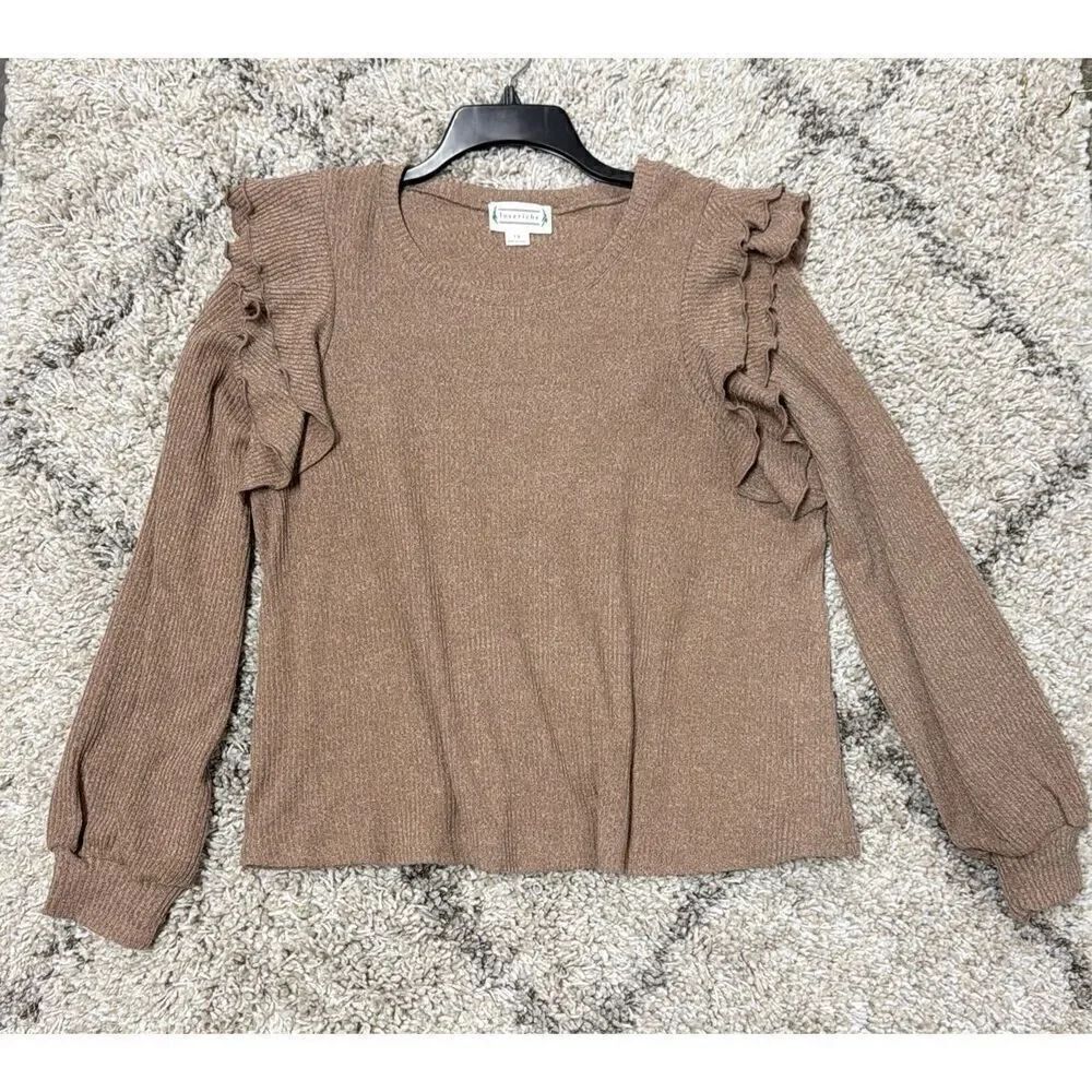 Loveriche Women’s Tan Mocha Ruffle Long Sleeve Top Size 1X NEW